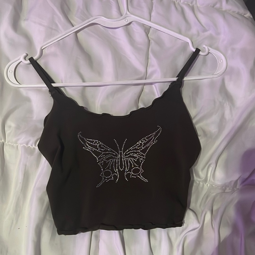 Green bedazzled, butterfly, crop top, shein XS